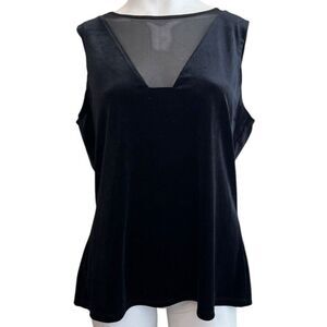 Ladies Large Black Velvet Sleeveless Blouse Mesh V Neck Party Top Stretch NWT